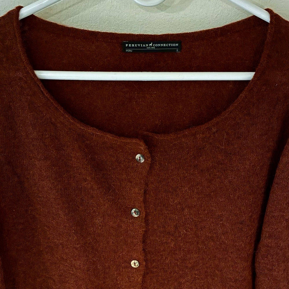 Peruvian Connection Burgundy Alpaca Button-Up Cardigan - Picture 3 of 10